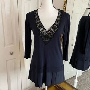 MaxMara Weekend Elegant Silk & Lace V-Neck Women's Tunic Top Pleated Ruffles